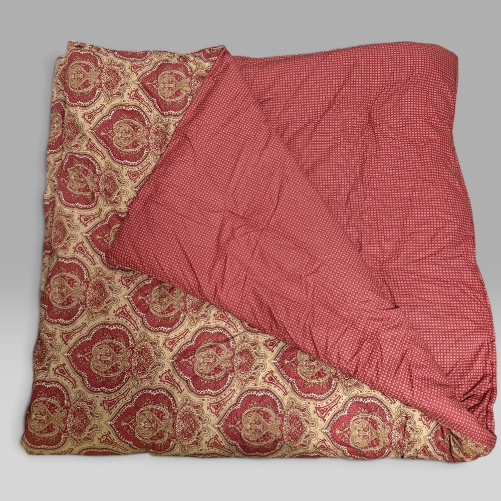 Lauren Ralph Lauren Red Tan Paisley Reversible Full Queen Comforter Set 3 Piece